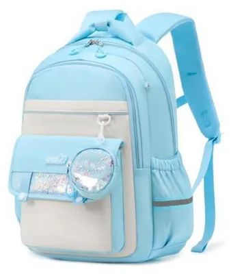Immagine prodotto di Zaino per bambine, colore blu, ergonomico, idrorepellente, con 6 scomparti, dimensioni 31x16x45 cm