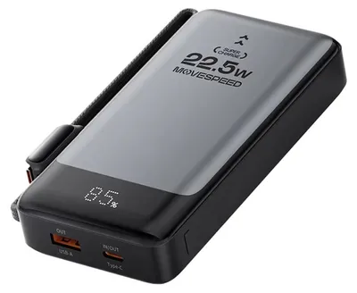 Produktbild von MOVESPEED MSP17-EU Powerbank 10000mAh, 22,5W PD, klappbarer EU Stecker, integriertes USB-C Kabel, Display, 2 Eingänge, 3 Ausgänge, Schnellladen