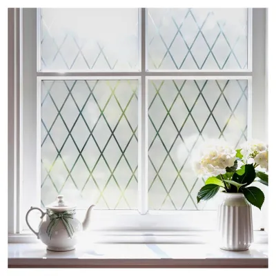 Produktbild von Transparente Fensterfolie mit Gitterdesign, selbsthaftende Milchglasfolie, blickdichte Sichtschutzfolie, statisch haftend, UV-Schutz für Zuhause und Büro, 44x300cm