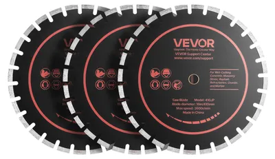 Productafbeelding van VEVOR 3 stuks diamantschijven, 410 mm, diamantschijven met een boorgat van 25,4 mm en een segmenthoogte van 12,5 mm, max. 3600 t/min. Diamantschijven voor zowel droog als nat zagen, geschikt voor het zagen van beton, metselwerk en steen