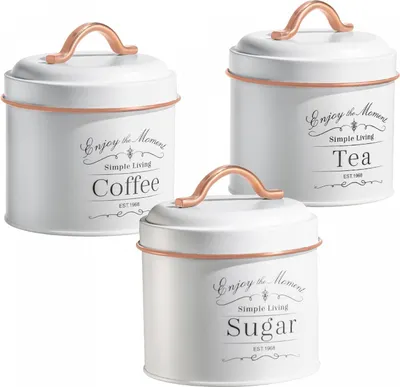 Productafbeelding van Herzberg HG-04432: Set van 3 vintage kannen - wit + decoratie van rosé goud