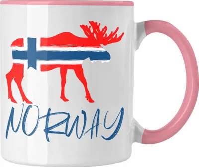 Produktbild von Trendation - Norwegen Geschenke Tasse Flagge Nordkap Elch Norway Grafik (Rosa)