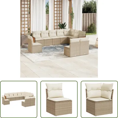 Produktbild von The Living Store 10-tlg. Garten-Sofagarnitur mit Kissen Beige Poly Rattan