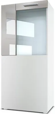 Produktbild von Vladon Stand-/Hänge Vitrine Movie, Weiß matt/Sandgrau Hochglanz - Moderne Glasvitrine - (BxHxT): 50,5 x 111 x 32,5 cm