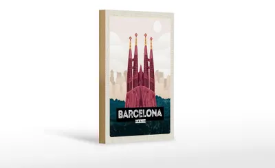 Produktbild von Holzschild  Reise 12x18cm Barcelona Spain Kathedrale Schild