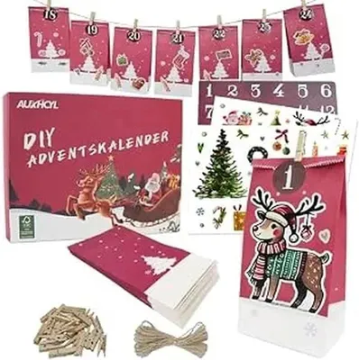 Produktbild von Adventskalender zum Befüllen – 2026 Weihnachtskalender selbst gestalten – 24 selbstgemachte Adventsbeutel – Adventskalender selbst basteln