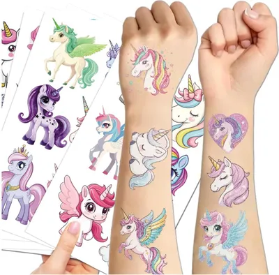 Immagine prodotto di Tatuaggi temporanei a tema unicorno per bambini, set da 20 fogli