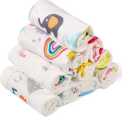 Produktbild von Famanu Waschlappen aus Musselin 100% Baumwolle - Weiche Babyhandtücher für empfindliche Haut - 10 Stück