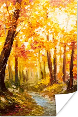 Produktbild von MuchoWow® Poster Gemälde - Herbst - Wald - Ölgemälde 120x180 cm - Kunstposter