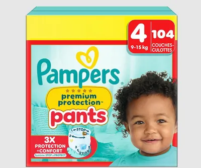 Produktbild von Pampers Premium Protection Pants Größe 4, 104 Windeln, 9 – 15 kg, mit 360 ° Halt und ultraweichen Materialien für unseren besten Komfort und Schutz + 10 Tücher für Harmonie Aqua gratis