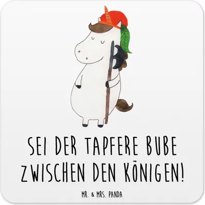 Produktbild von Mr. & Mrs. Panda Untersetzer für Gläser Einhorn Junge 6er Set - Weiß - Geschenk, Bube, Coaster, Unicorn, Mittelalter, Tischuntersetzer, Glas-Untersetzer, Einhörner