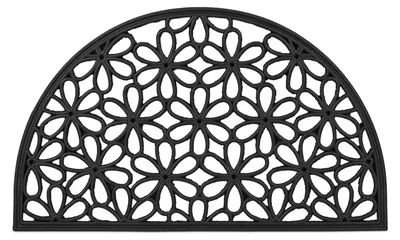Produktbild von Relaxdays Fußmatte Gummi, 45 x 75 cm, halbrunder Schmutzfangläufer, Fußabtreter innen & außen, mit Blumenmotiv, schwarz