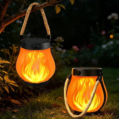 Solar-Laterne LED-Flamme, hängend, wetterfest, 2 Stück, für Garten