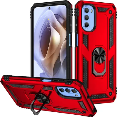 Produktbild von Moto G31 / G41 Hülle, Dual Layer Robust Militäre Schutzhülle mit Ringhalterung Ständer für Motorola Moto G31 / G41 Rot