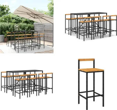 Produktbild von vidaXL 9 tlg. Gartenbar Set Schwarz Poly Rattan & Massivholz Akazie - Gartenbar Set - Gartenbar Sets - Garten Bar Set - Gartenbar