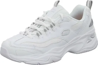 A white Skechers sneaker is shown from a side-angle on a white background.