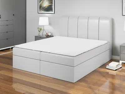 Produktbild von Boxspringbett DIN 140x200 mit 2 Bettkästen, Bonell-Matratze und Topper. Farbe: Hellgrau