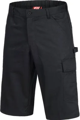 A pair of black work shorts is shown against a white background.