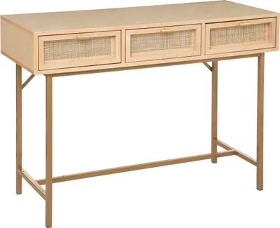 Zdjęcie produktu dla Wąska konsola boho RAYO z 3 szufladami i plecionką wiedeńską