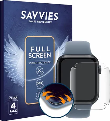 Produktbild von 4x Savvies Fullscreen Schutzfolie für Apple Watch SE 3 (44 mm) Displayschutz Folie Fullcover Klar Transparent