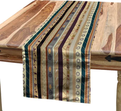Produktbild von ABAKUHAUS Ethnisch Tischläufer, Inspiriert Vertikale Streifen mit verschiedenen Ornamenten und Alte Motive Folkloric Einzelheiten, 40 x 180 cm, Mehrfarbig