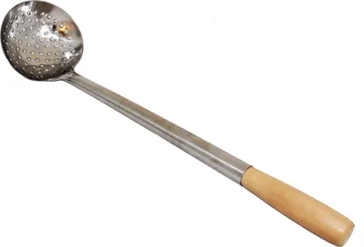Produktbild von Stabiler Schaumlöffel Tief 49-50 cm lang, Ø 12,6 cm Schaumkelle Suppenkelle Gross Holz-Griff