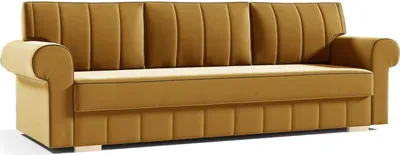 Produktbild von Schlafsofa INES Sofa mit Schlaffunktion und Bettkasten, Klappsofa, Schlafcouch mit Füßen aus Holz, Couch in Frabe: Gelb, Veloursstoff
