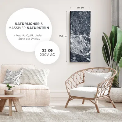 Produktbild von Infrarot Natursteinheizung Marwona Shadown Grey 100x40 cm 800 Watt inkl. Funk-Thermostat und Empfänger