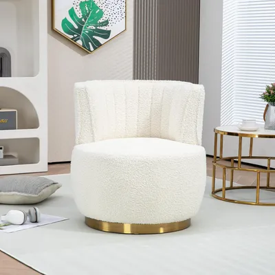 Produktbild von Teddy Samt Drehsessel Weiß 360° Drehbar Akzentsessel Runder Sessel mit Rückenlehne Lounge Sessel Relaxsessel Polstersessel Wohnzimmersessel
