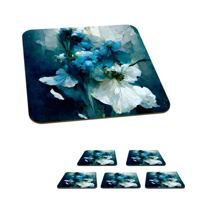 Obrázok produktu pre MuchoWow® Podložky pod sklo Square Set of 6 Flowers - Bouquet - Colour - Blue 10x10 cm Podložky pod poháre - Podložky pod nápoje - Ochrana stolovej dosky - Podložky pod poháre Stolové barové sklo