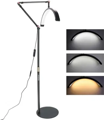 Produktbild von LED Videoleuchte - HD-M2X bodenstehendes Fülllicht - 20 W - Halbmondförmig - 3000–6000 K - Dimmbar - Verstellbares Metallstativ - Netzbetrieb - Weiß