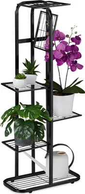 Produktbild von Relaxdays Blumentreppe Metall, 6-stufige Blumenetagere, außen & innen, HBT 107 x 44 x 24 cm, Pflanzenregal, schwarz