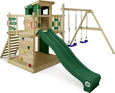 Image de Tour de jeux Wickey Smart Camp avec cabane et balançoire, couleur verte