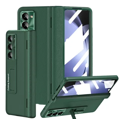 Image de Étui pour Samsung Galaxy Z Fold 6 étui en cuir rigide avec protection de l'écran, protection de l'objectif, support vert
