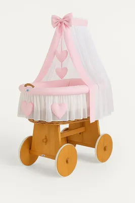 Image de LIT POUR BÉBÉ MY SWEET BABY en fibre naturelle rose avec baldaquin amovible et matelas PREMIUM