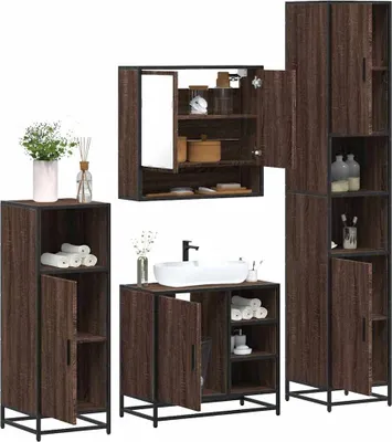 Produktbild von 4-tlg. Badmöbel-Set Braun Eichen-Optik Holzwerkstoff