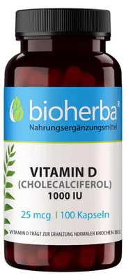 Produktbild von Bioherba Vitamin D (Cholecalciferol) 1000 IU 25 mcg 100 Kapseln