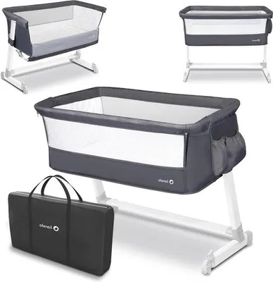 Productafbeelding van Babybedje, 94 x 58-70 x 67-82 cm, geschikt voor baby's tot 9 kg - In hoogte verstelbaar - Verrijdbare wielen - Organizer - Muggennet - Transporttas