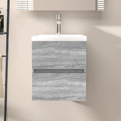 Zdjęcie produktu dla The Living Store Szafka pod umywalkę szara Sonoma 41x38,5x45 cm Materiał drewnopochodny