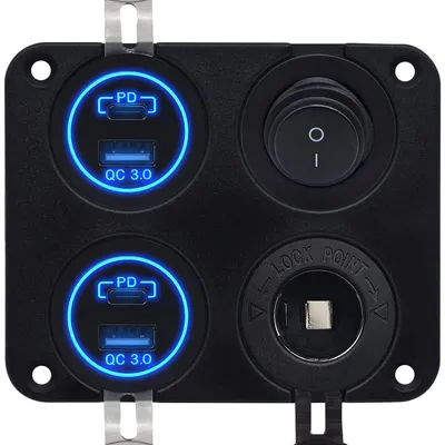 Produktbild von ProRide 12V USB Auto-Ladegerät 4 Ports QC3.0 mit Schalter & 12V-Steckdose