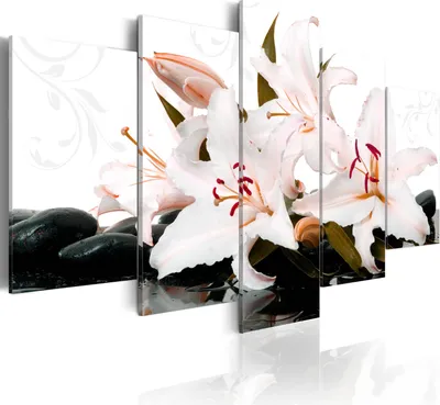 Produktbild von Leinwandbilder 200x100 cm b-A-0014-b-o Vlies Leinwandbild 5 tlg Kunstdruck modern Wandbilder XXL Wanddekoration Design Wand Bild BLUMEN LILIEN