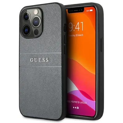 Obrázok produktu pre Guess Saffiano Metal Logo Stripes - puzdro pre iPhone 13 Pro (sivé)