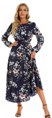 Produktbild von KOEMCY Boho Kleid Damen Blumenkleid Midikleid Chiffon Freizeitkleid Strandkleid