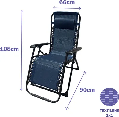 Obrázek produktu pro Marbueno Skládací ocelové lehátko s polštářem pro zahradu a bazén 90X66X108 cm Gravity Zero Dark Blue 10011 - Tmavě modrá