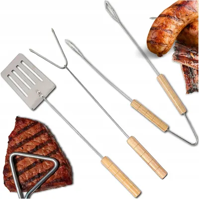 Produktbild von Martom Grillbesteck-Set 3-teilig Edelstahl mit Holzgriffen