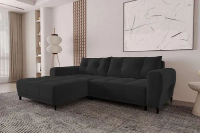 Produktbild von 99rooms Massimo Ecksofa Cordstoff POSO Schwarz mit Schlaffunktion Links