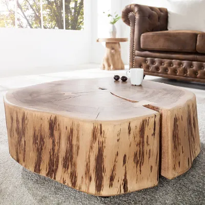 Produktbild von riess-ambiente Baumstamm Couchtisch GOA 60cm natur Akazie Massivholz rund mit Rollen Unikat Beistelltisch Tisch