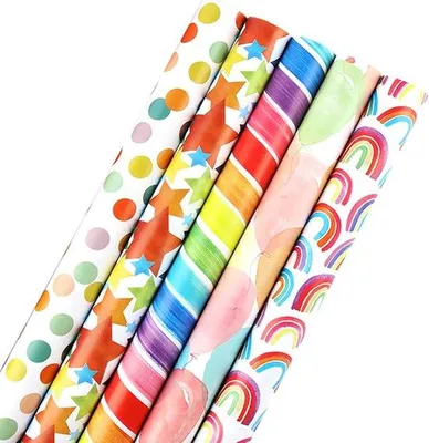 Produktbild von Famanu Geschenkpapierrollen Set 5 Stück - Buntes Geschenkpapier für verschiedene Anlässe