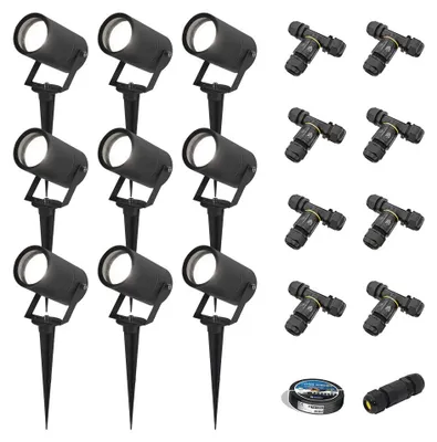 Image de HOFTRONIC - Lot de 9 spots à piquet LED GU10 4W 345lm 6500K Noir IP65 Dimmable
