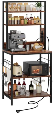 Image de Étagère de cuisine vintage avec 5 étagères et crochets en forme de "S", dimensions : 70 x 40 x 165 cm